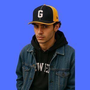 Original PRO “G” Fitted Baseball Cap Black & Yellow Retro Letter Hat Size 7 ½